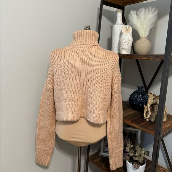 NWT Mable Anthropologie Blush Pink Turtleneck Cropped Sweater Chunky Knit SM - Picture 2 of 8